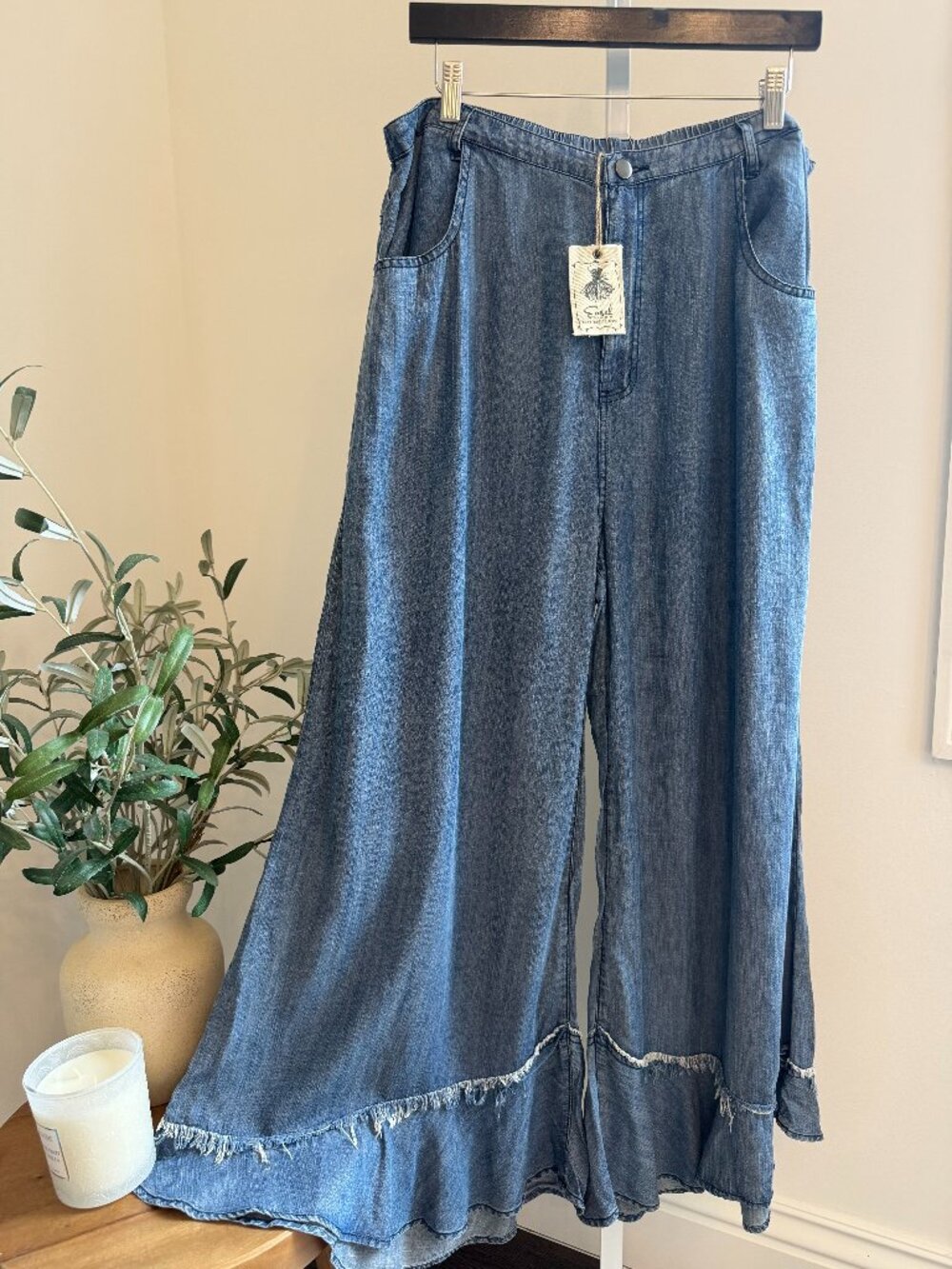 EASEL CHAMBRAY MINERAL WASHED PANTS 100% TENCEL